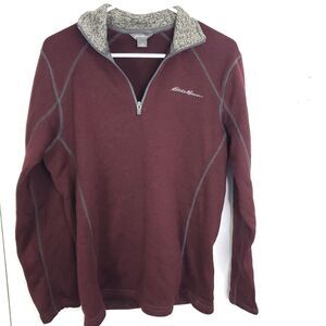 Eddie Bauer Sweater Mens S Quarter Zip Pullover Maroon Jacket Casual Weekend